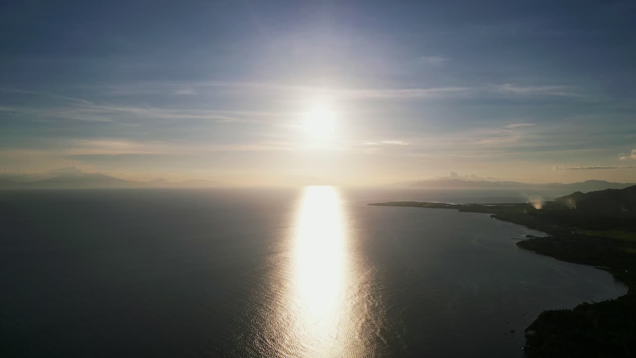 Stunning Aerial View of Ocean and Tropical Island Horizon at Dusk in Catanduanes, Philippines