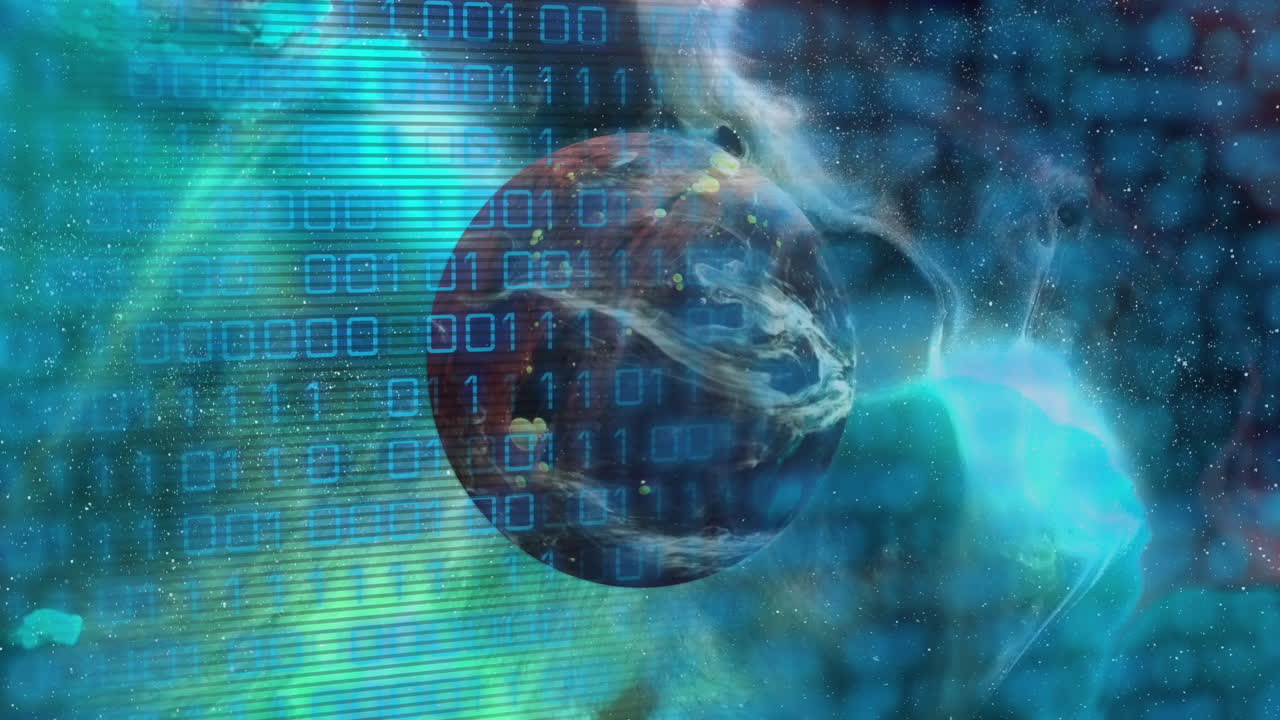 animazione di codice binario sul pianeta marrone