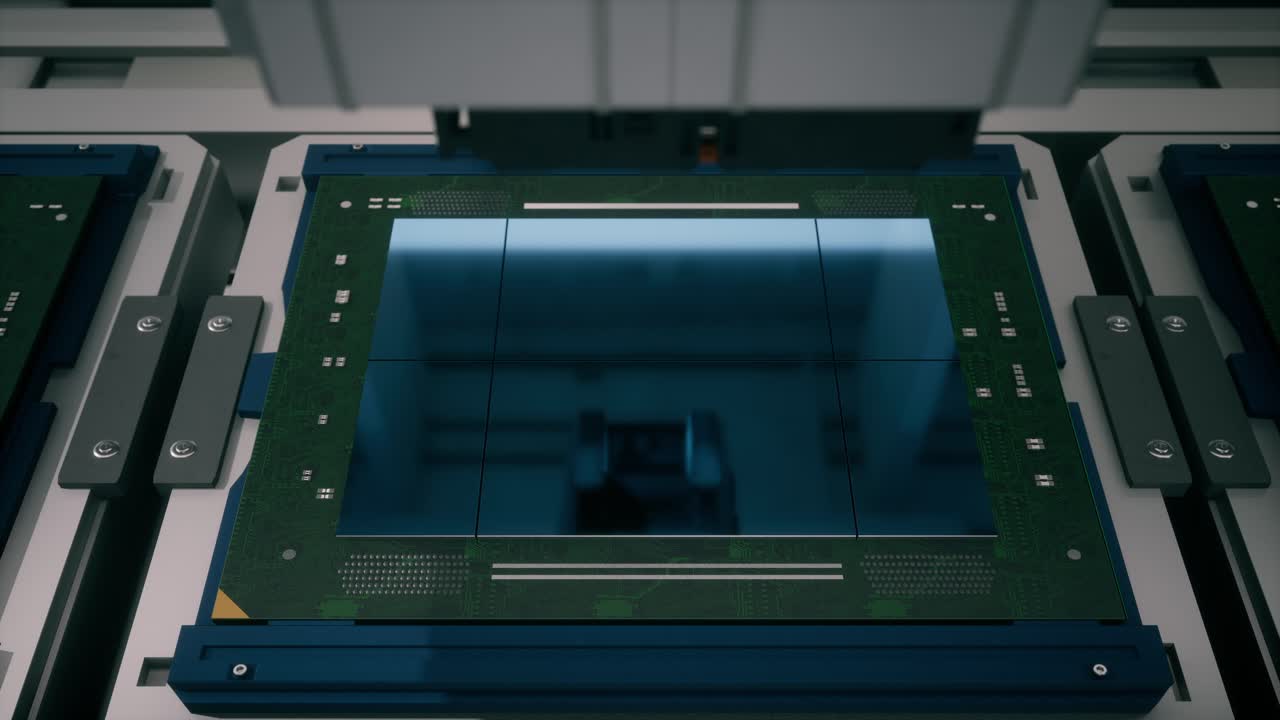 Electronic Circuit Boards On A Modern Assembly Line, Computer Processors Or Microchips On A Production Line