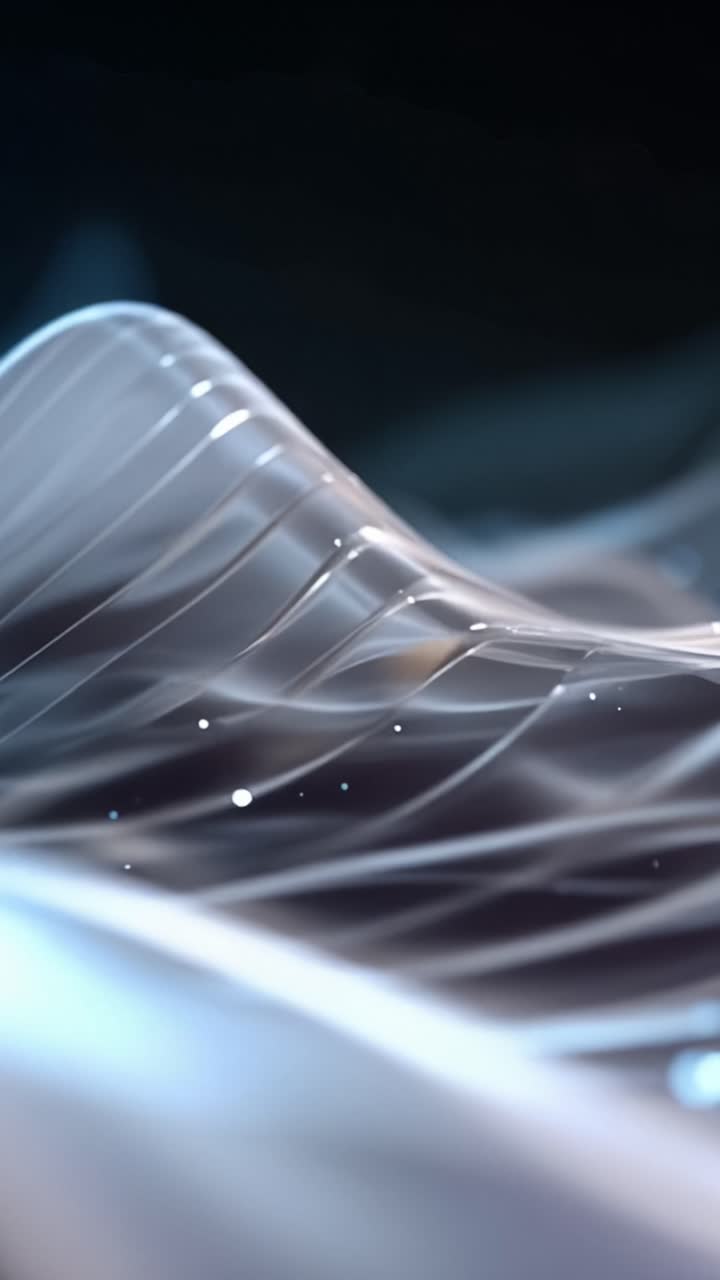 A mesmerizing journey through abstract fluid waves, showcasing undulating forms and glimmering particles that evoke a sense of ethereal beauty and motion