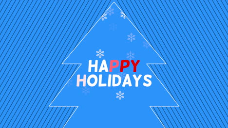 happy holidays with christmas tree and snowflakes on blue background