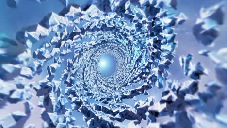 crystalline ice fragments spiraling into luminous passageway, generating mystical ethereal landscape with translucent architectural form and radiant central glow