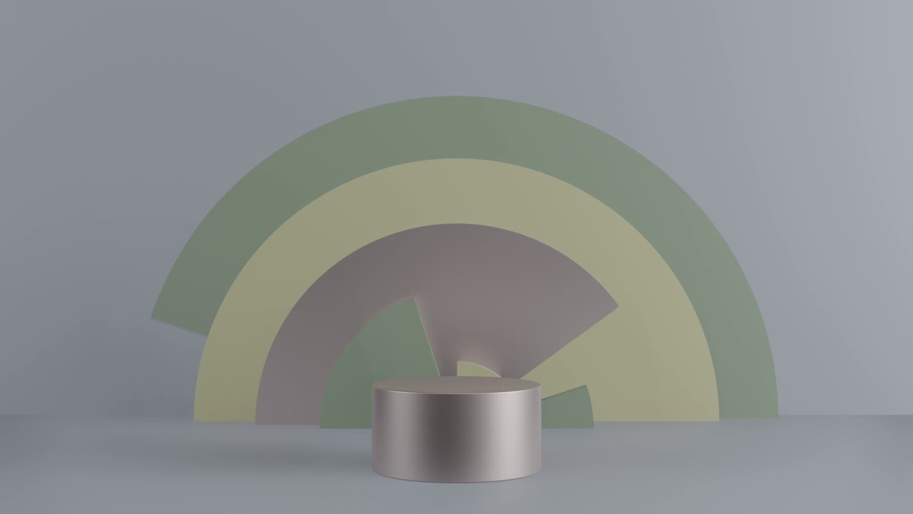 평온한 파스텔 색상의 간단한 기하학적 요소를 가진 3d 모델링 장면, 화장품 프레젠테이션을위한 빈 기단, 둥근 3d 포디움과 함께 빈 쇼케이스 모