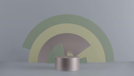 escena de modelado 3d con elementos geométricos simples en colores pastel tranquilos. pedestales vacíos para la presentación de productos cosméticos. maqueta de vitrina en blanco con podio 3d redondo