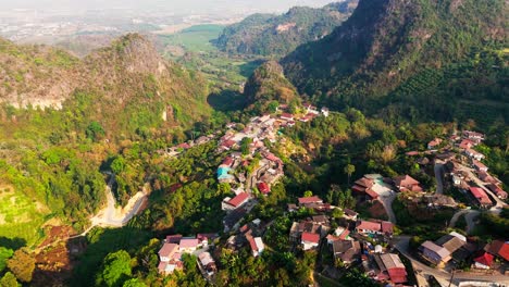 drone fly above doi pha mi scenic mountains village in mae sai city northern of thailand aerial scenic destination