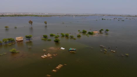 aerial view of large swathes of land under flood water in jacobabad, pakistan
