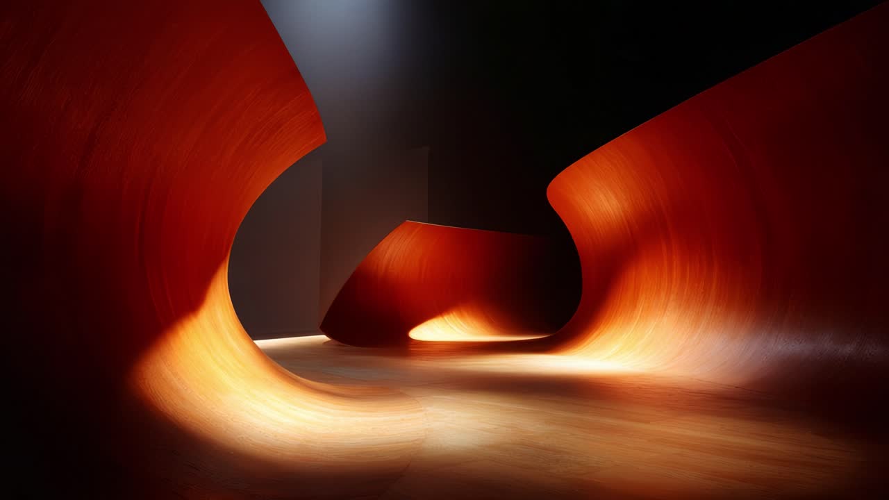 Captivating Curves of Light and Shadows: An Artistic Exploration of Flowing Forms in an Abstract Space, Highlighting Warm Tones and Fluid Geometry That Invites the Viewer In
