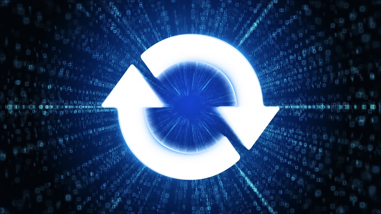 Reset icon digital cyber space loop technology tunnel animation arrow reload refresh rotation