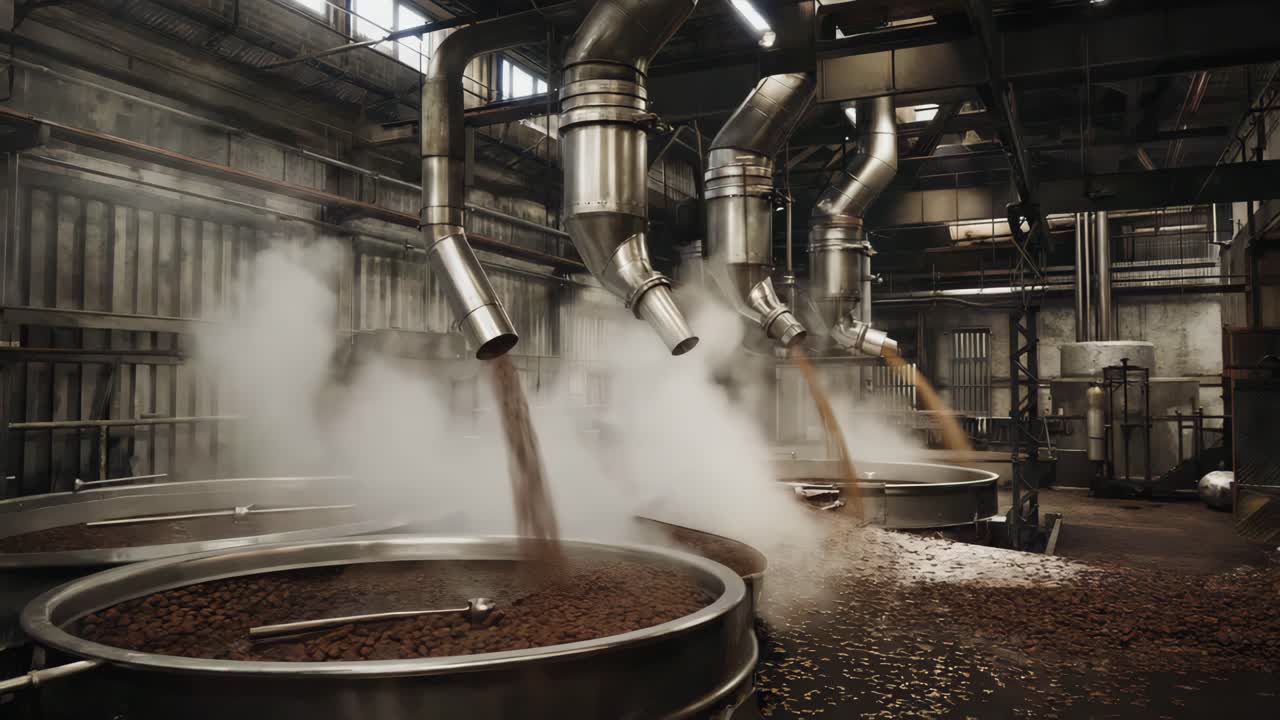 Coffee Bean Roasting Process in Industrial Factory