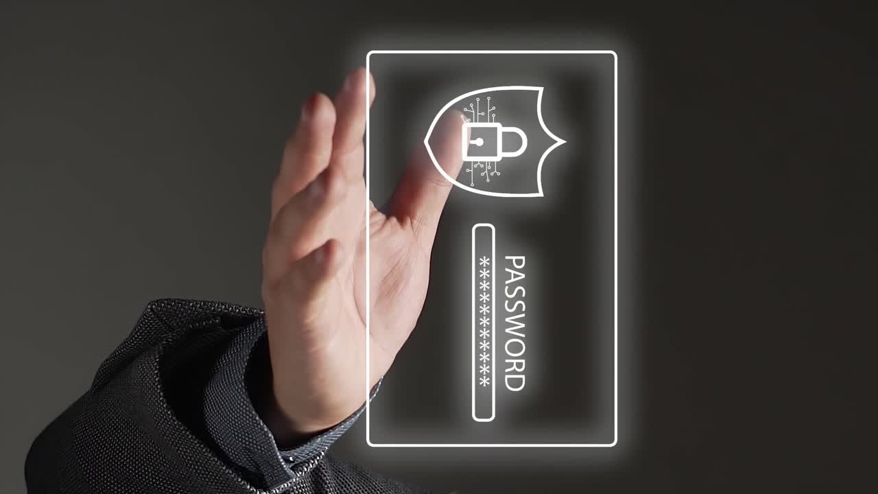 animación de contraseña digital con la mano para ahorrar seguridad en internet, cerrar verticalmente