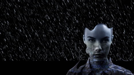 digital rain animation over serious person with futuristic overlay effect