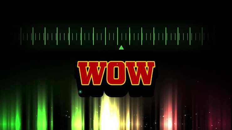 Animazione del testo 'wow' su forme al neon su sfondo nero