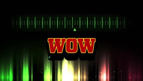 animation of wow text over neon shapes on black background