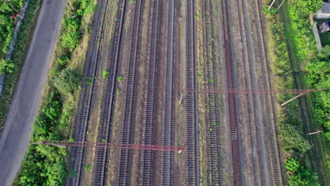 drone view of train track parallel each one