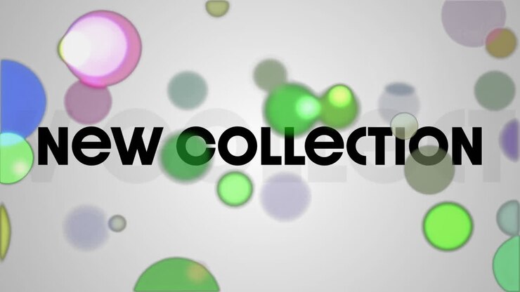 Animation of new collection text over colourful spots
