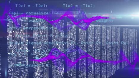 Animation-of-data-processing-and-shapes-on-blue-background