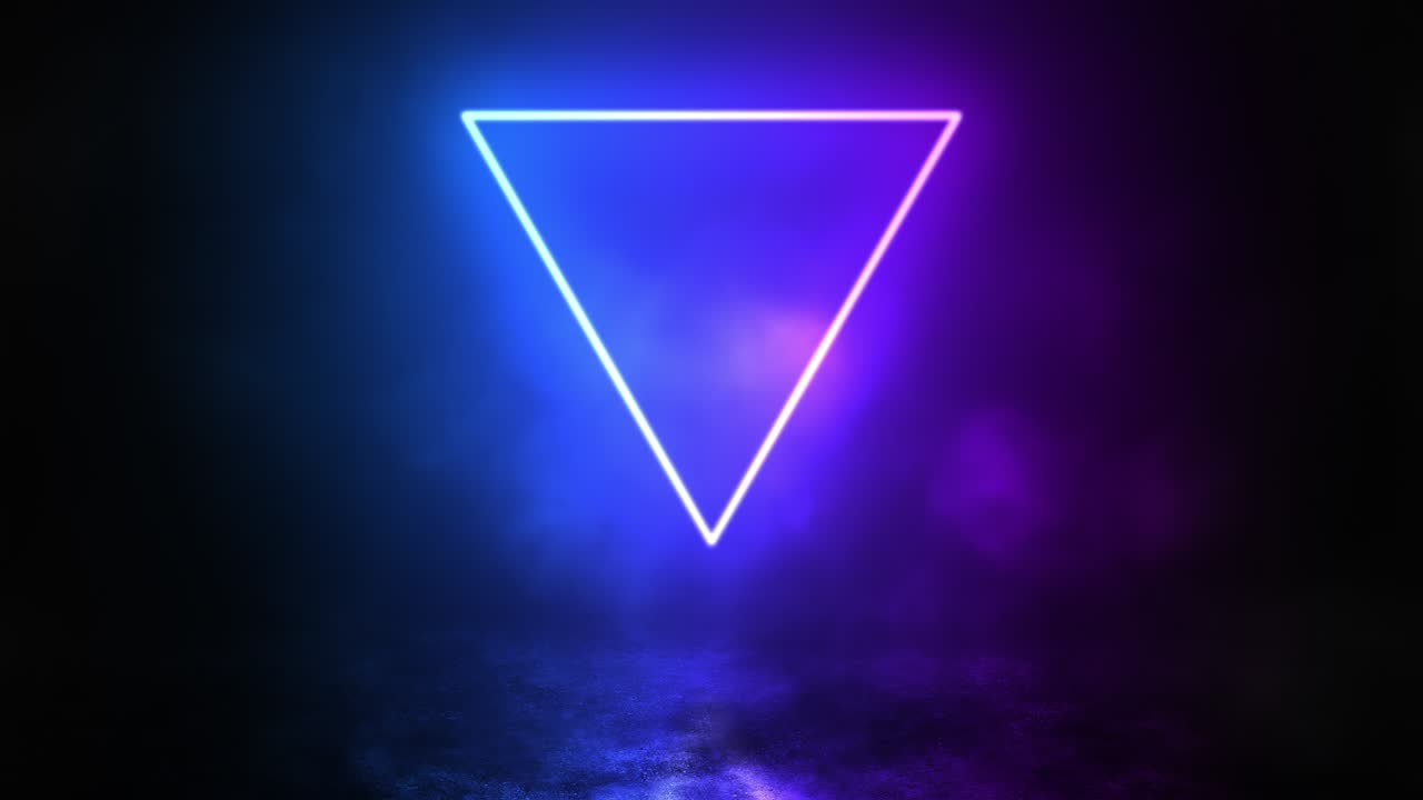 portal de triángulo de neón, fondo cósmico brillante, video de bucle sin fisuras