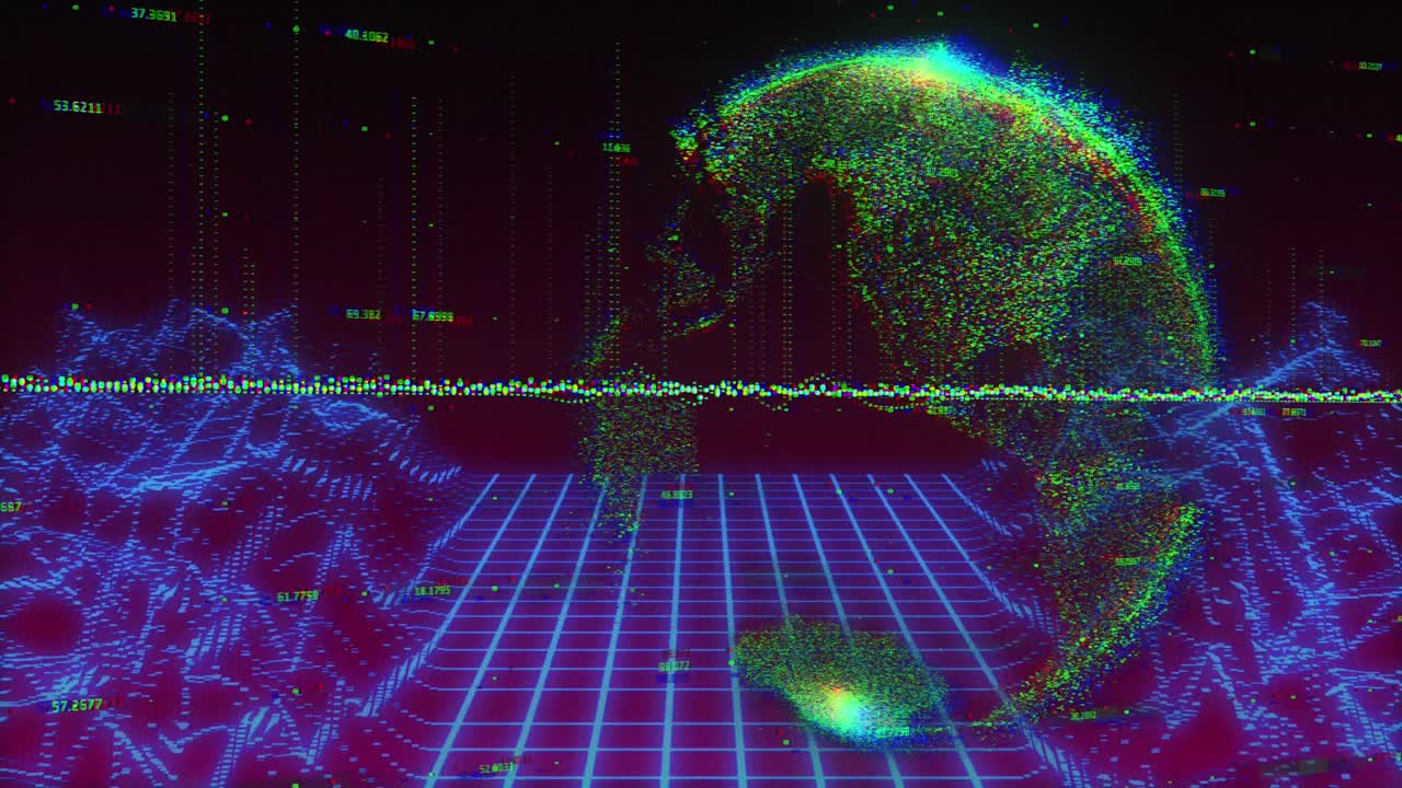 Digital animation of blue digital wave over lobe against black background