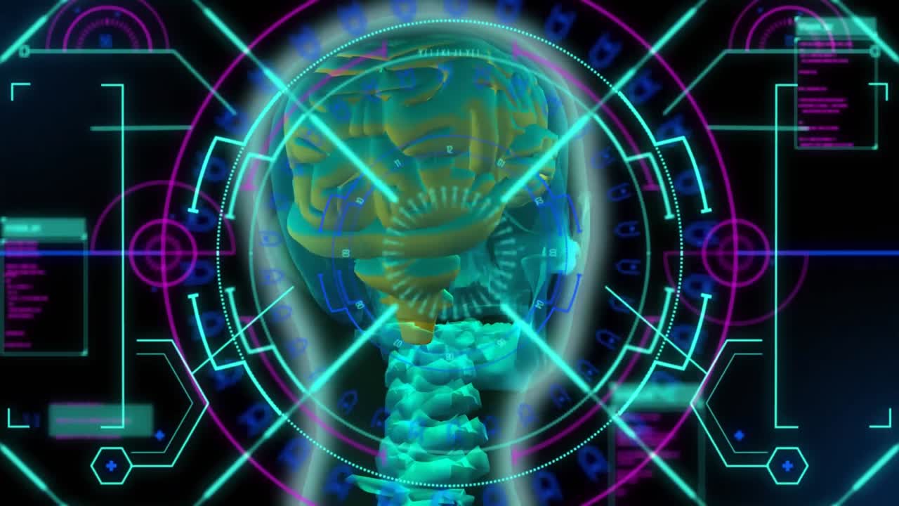 인간의 뇌를 통해 스 ⁇  스캐닝과 데이터 처리의 애니메이션