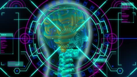 animación de escaneo de alcance y procesamiento de datos sobre el cerebro humano