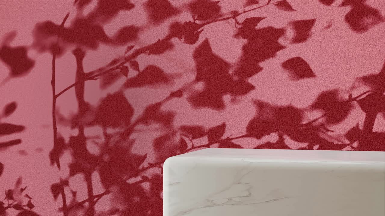 분홍색 바탕에 가지의 그림자를 가진  대리석 기단