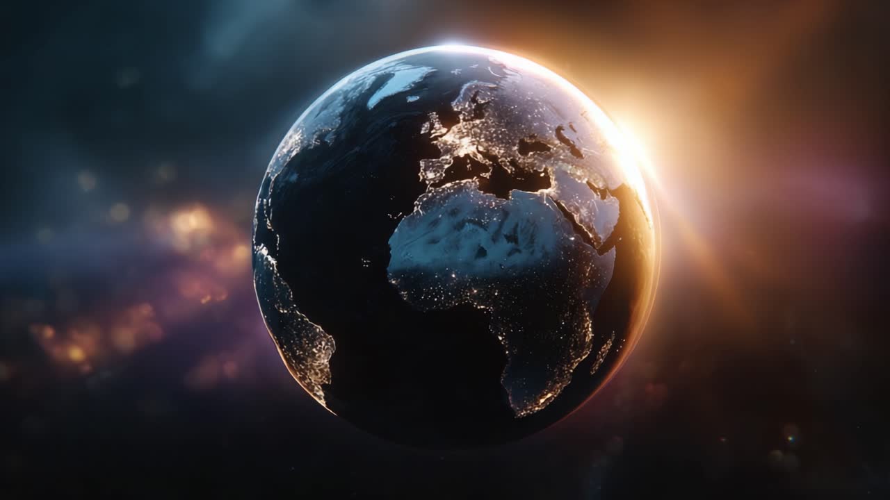 A Stunning Visual of Earth from Space Showcasing Cities Illuminated at Night with a Glorious Sunrise Encountering the Planet's Curvature and Atmosphere