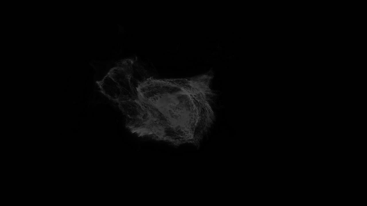 Abstract white smoke cloud twists and morphs with subtle internal light flickers on black background. Mystical magical or supernatural VFX element