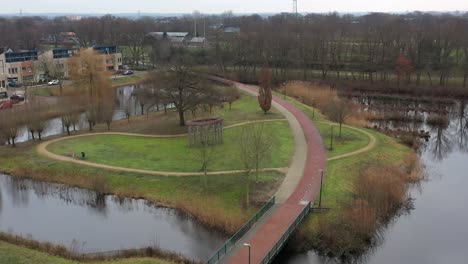 local neighborhood island with a bike path