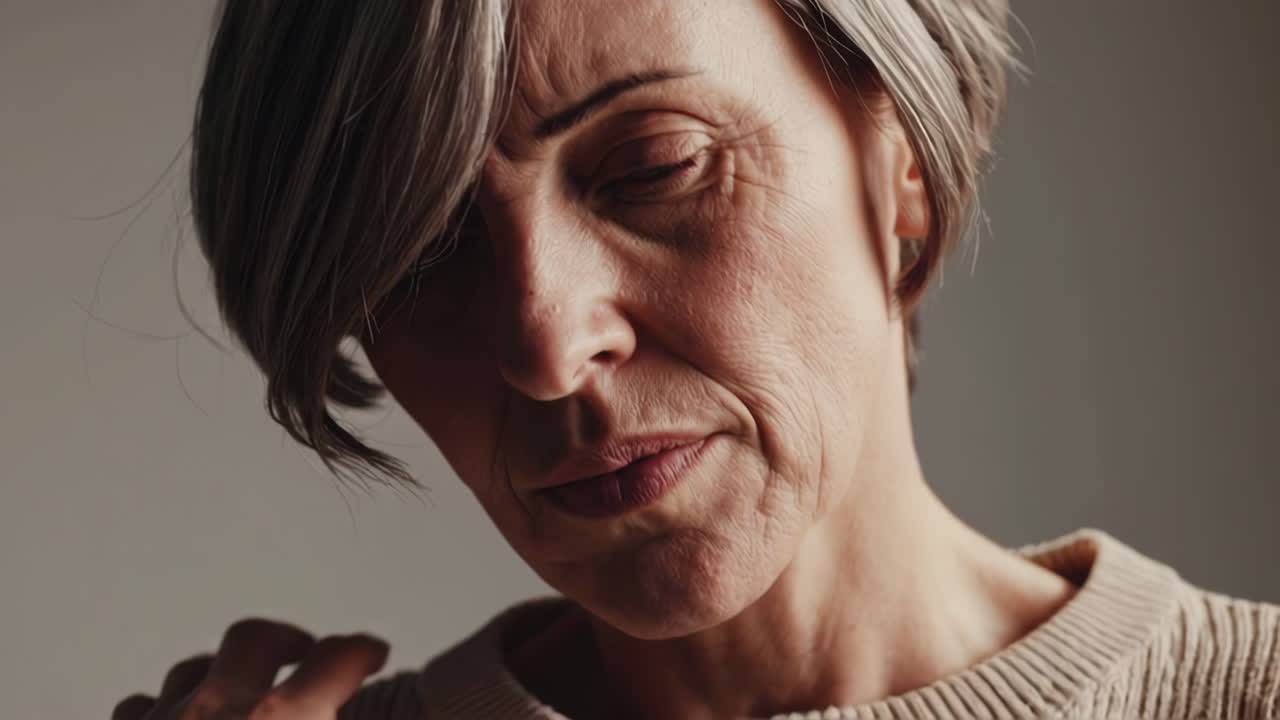 Close-up Portrait of a Sad Elderly Woman