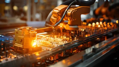 industrial robotic arm assembling electronic components in factory setting