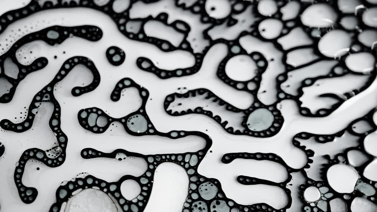 Abstract macro shot of liquid mixture creating intricate patterns and textures