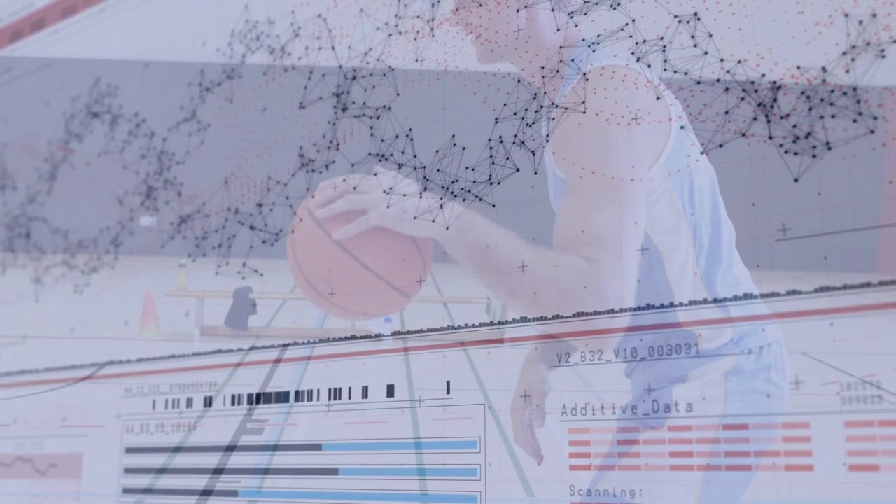Frames showing right player handling ball, faint data bars over player, preparing dribble sports