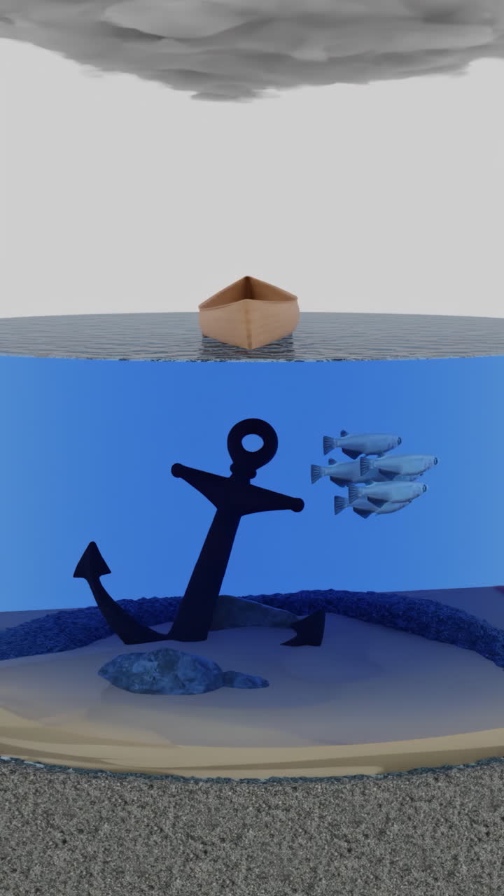 Underwater Scene with Boat and Anchor