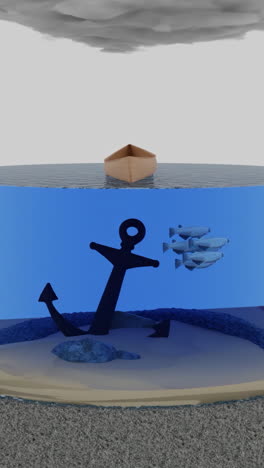 escena submarina con barco y ancla