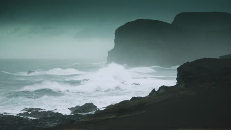 stormy seas at capelinhos, faial, azores islands, portugal