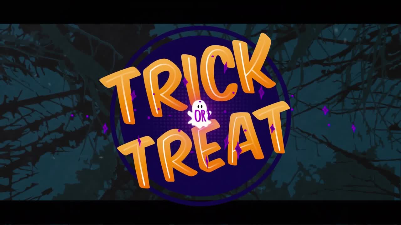 어두운 파란색 배경에 할로윈 무서운 가지를 통해 속임수 또는 치료의 애니메이션