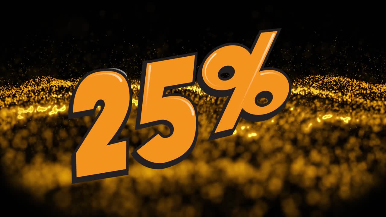 animación de un 25 por ciento de descuento en fondo negro con brillo