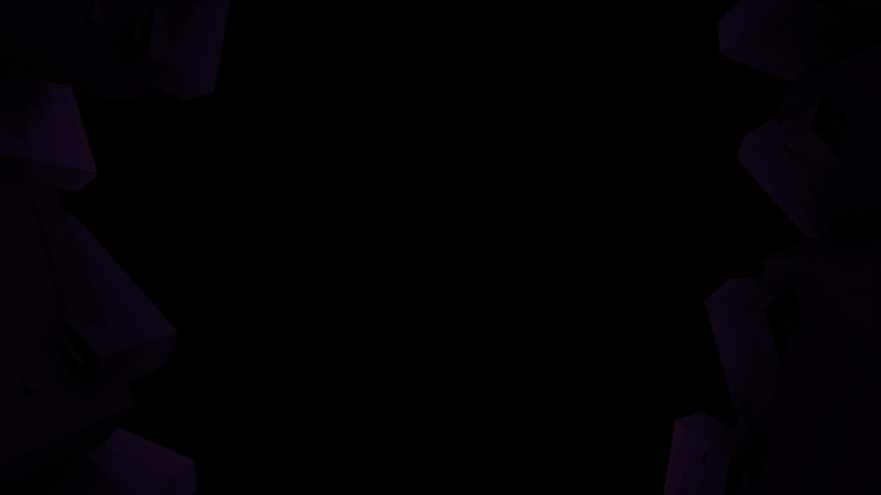 Animation of kaleidoscope of 3d green and red shapes rotating on black background