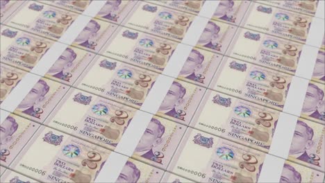2-Billetes-De-Dólar-De-Singapur-Impresos-Por-Una-Prensa-De-Dinero
