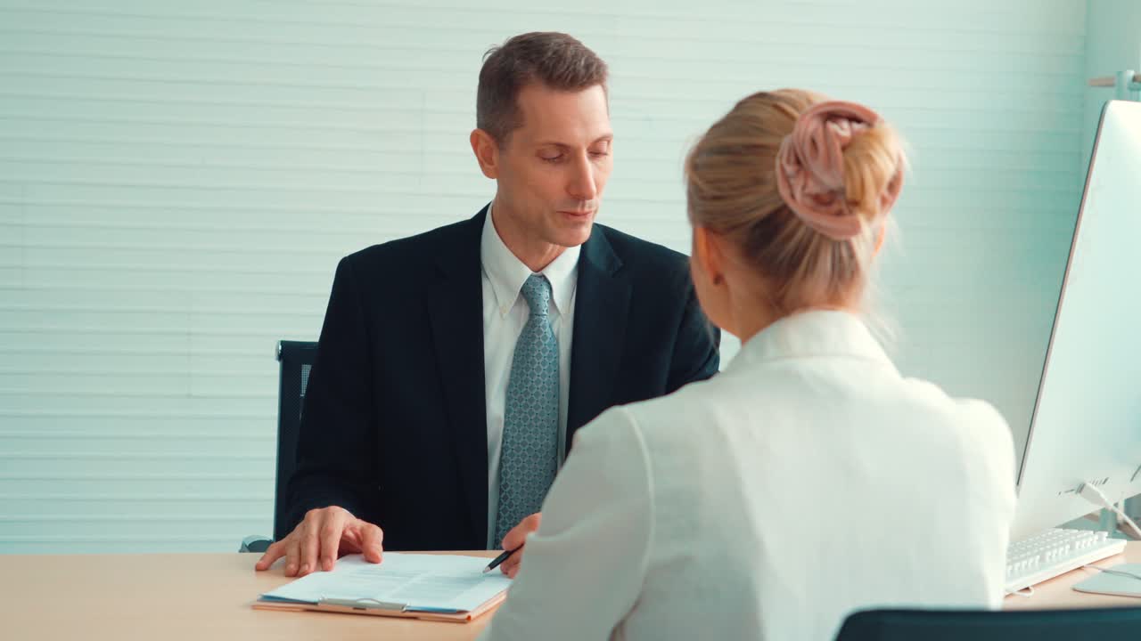 Job seeker in job interview meeting with manager
