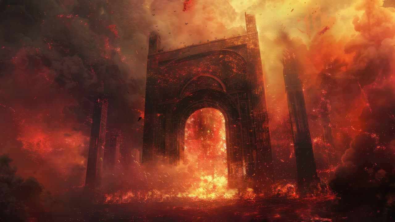 Ruins of a Lost City in Flames