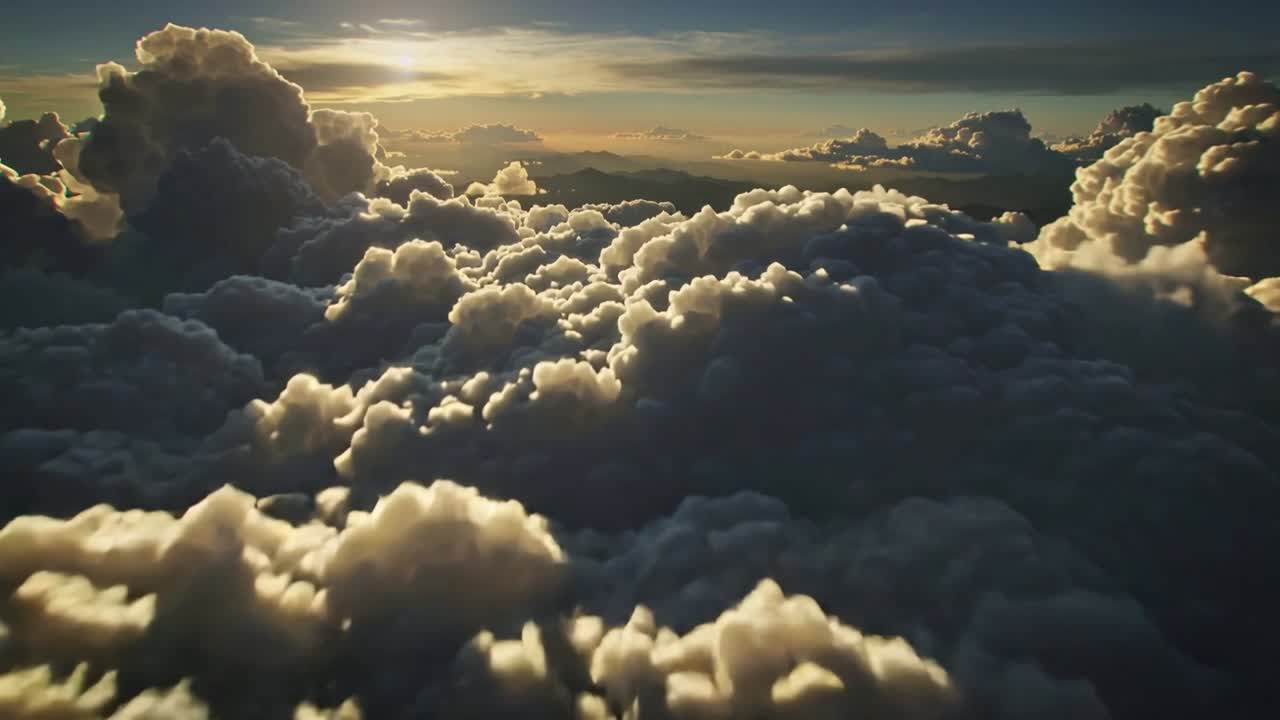 Pilota che muove un drone attraverso nuvole cumuliformi, con il sole basso che ne illumina i bordi, rivelando profondità per l'aviazione.