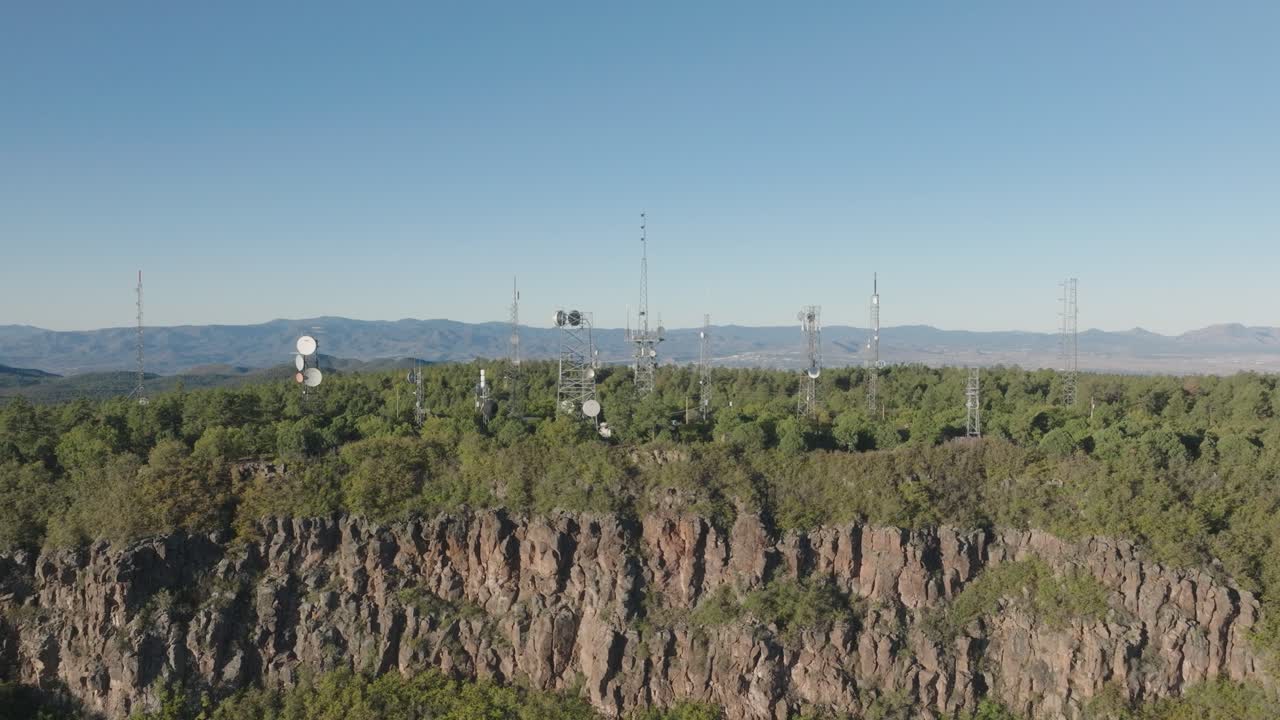 Aerial Drone Orbit of Telecommunication and Radio Broadcast Towers on Mingus Mountain Summit in Arizona