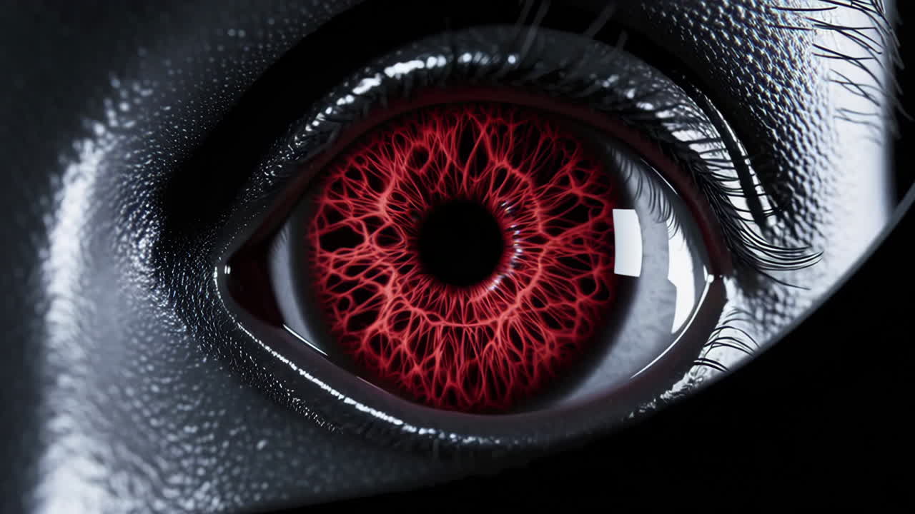 Close-up of a glowing red eye