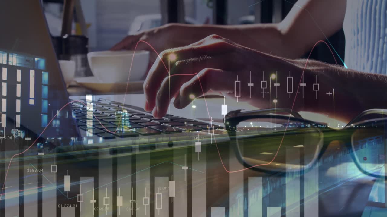 animazione delle statistiche e dell'elaborazione dei dati sulle donne che usano il portatile