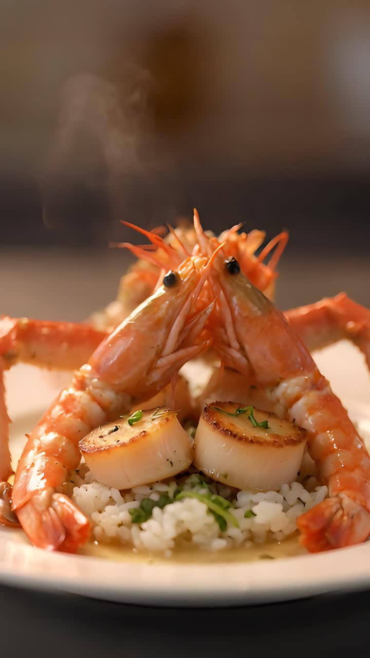 Deliziosi frutti di mare su sfondo sfocato 4K