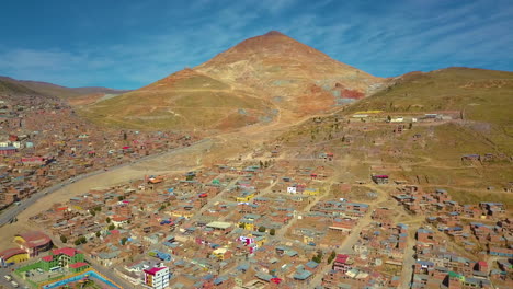High-aerial-view-of-the-Potosi,-Bolivia-cityscape-in-the-Andes-Mountains