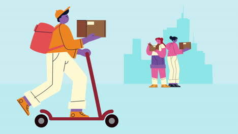 courier and clients delivery service animation