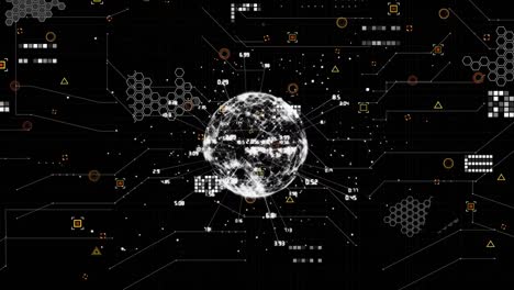 Animación-De-Candados-De-Seguridad-En-Línea,-Procesamiento-De-Datos-Y-Marcadores-Sobre-El-Mundo