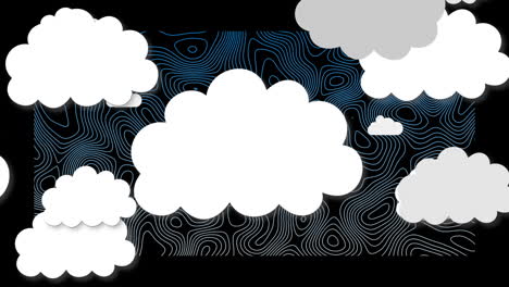animación de iconos digitales en la nube sobre un fondo con patrones